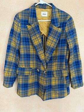 Dixie Blue & Yellow Plaid Blazer - oversized, medium